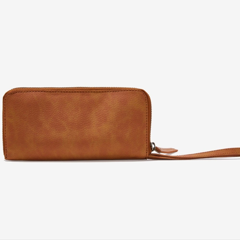 Free People Light Brown Distressed Vegan Leather Zipper Wristlet Wallet - Picture 4 of 6